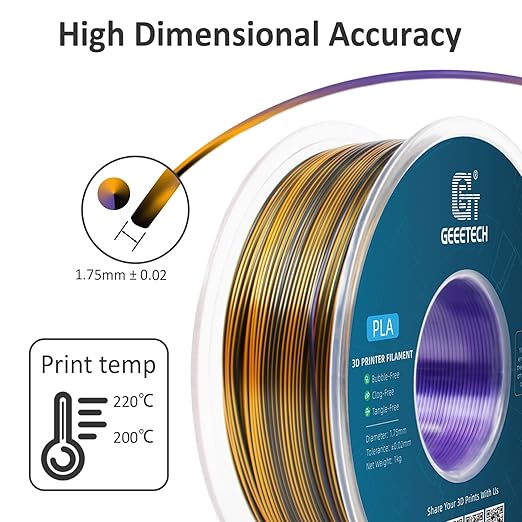 Geeetech Silk PLA Tri Color Filament 1.75mm 3D Printer Filament, Coextrusion - Image 4