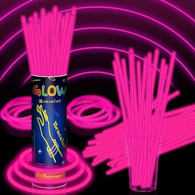 100 Pack 8” Pink Glow Sticks Bulk by Taikula