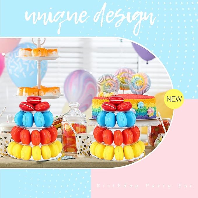 Juexica 4 Pcs Round Macaron Display Tower Stand 4 Tiers Plastic Cake Rack - Image 3