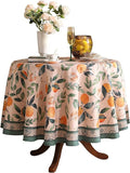 patdrea Designer Linen Round Table Cloth, Vintage Framhouse Oranges and Leaves by Welcometopatdrea
