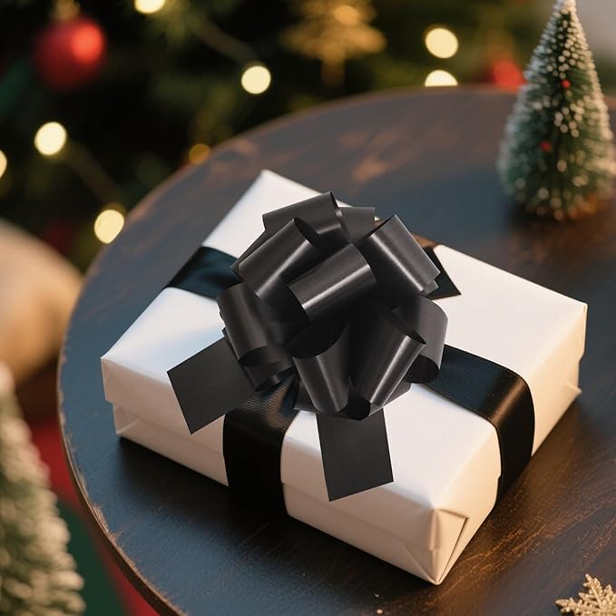 6 Pcs 6 Inch Black Pull Bows, Gift Wrapping Baskets Wedding Christmas Party - Image 4