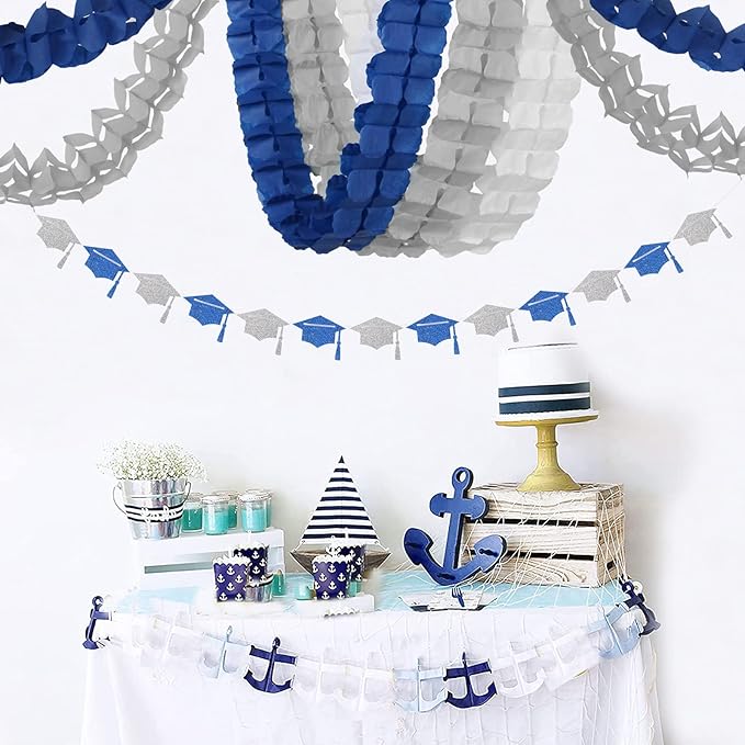 Navy-Blue White-Silver Party-Decorations Streamers Garland - Image 7