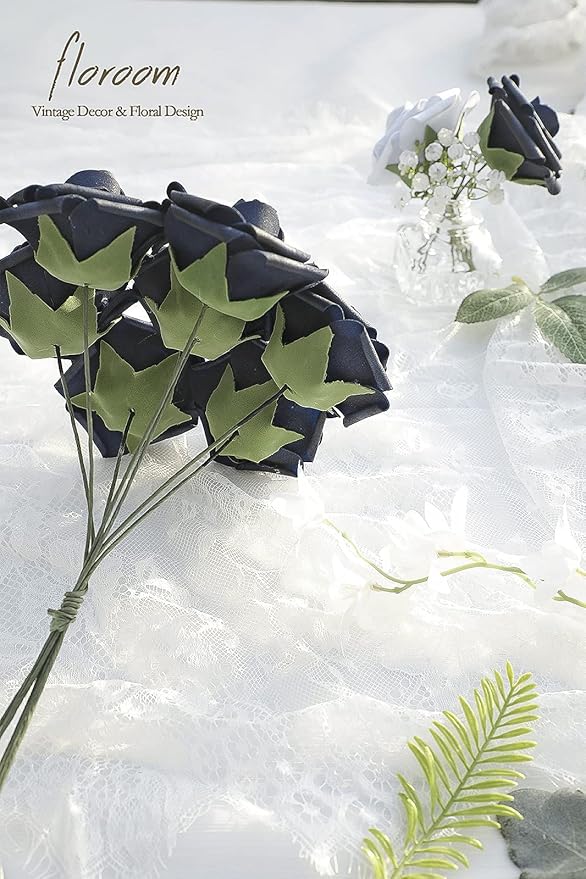 Floroom Artificial Flowers 50pcs Real Looking Navy Blue Foam Fake Roses - Image 2