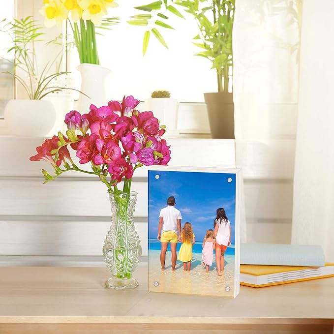 Meetu Acrylic 5x5 Picture Frame 5 Pack Clear Two Sided Desk Photo Frame - Image 4