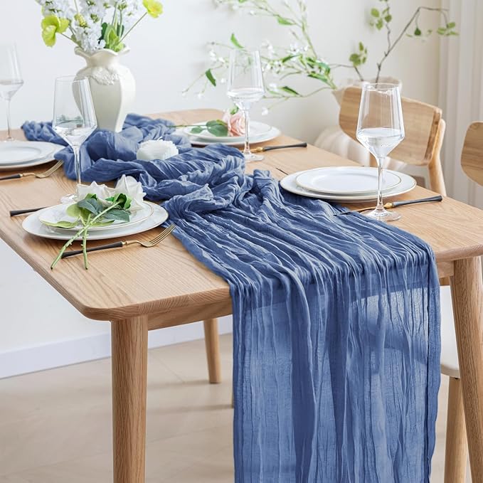 Asee'm 4pcs Cheesecloth Table Runner 120 Inches Long Blue Boho Gauze Cheese - Image 6