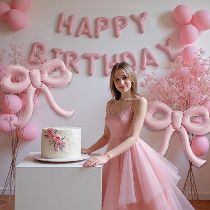 4 Pcs Light Pink Bow Balloons Bow Party Decorations - Image 3