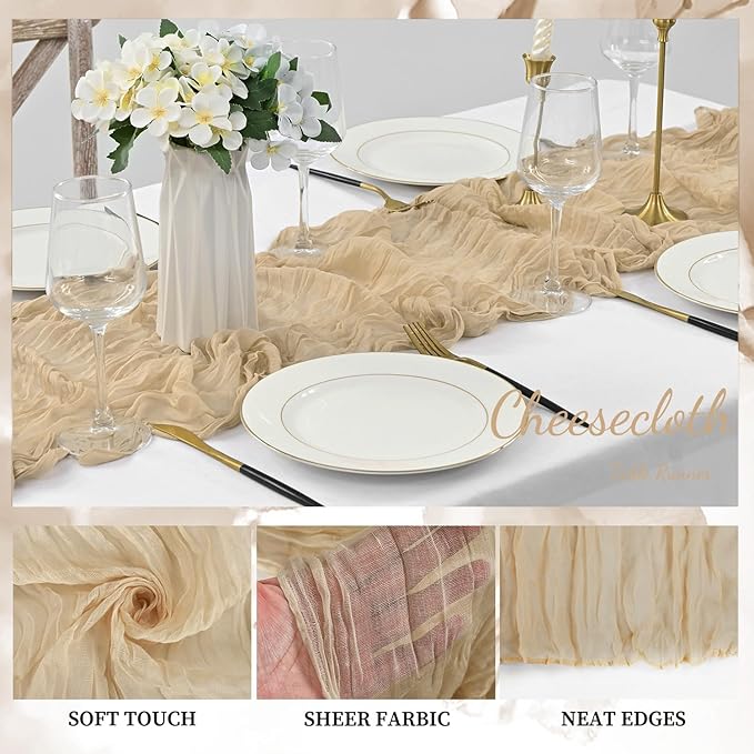 Sand 20 Pack 10FT Cheesecloth Table Runner 20 x 120 Inch Long Rustic Gauze - Image 3