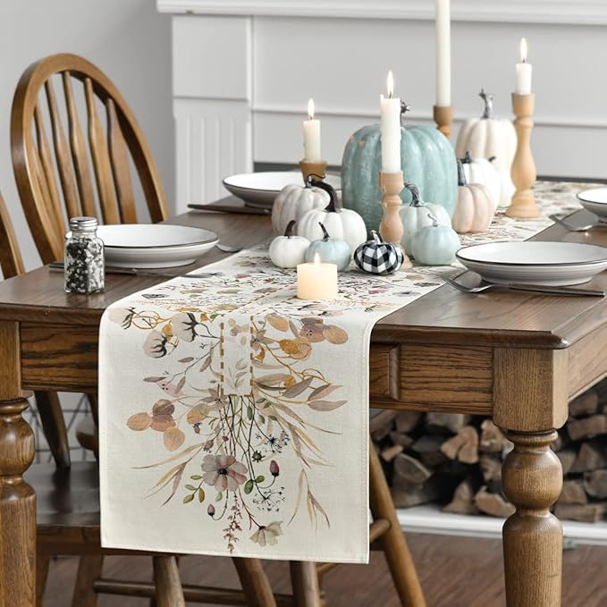Artoid Mode Wildflower Leaves Floral Fall Table Runner, Autumn Thanksgiving - Image 3