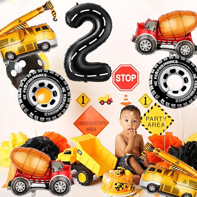 2nd Birthday Decorations for Boys Construction Balloons 40inch Number 2 - Image 6