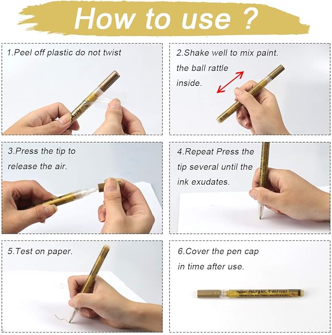 Paint Pen Gold Silver Metallic Permanent Acrylic Markers Set - Image 6