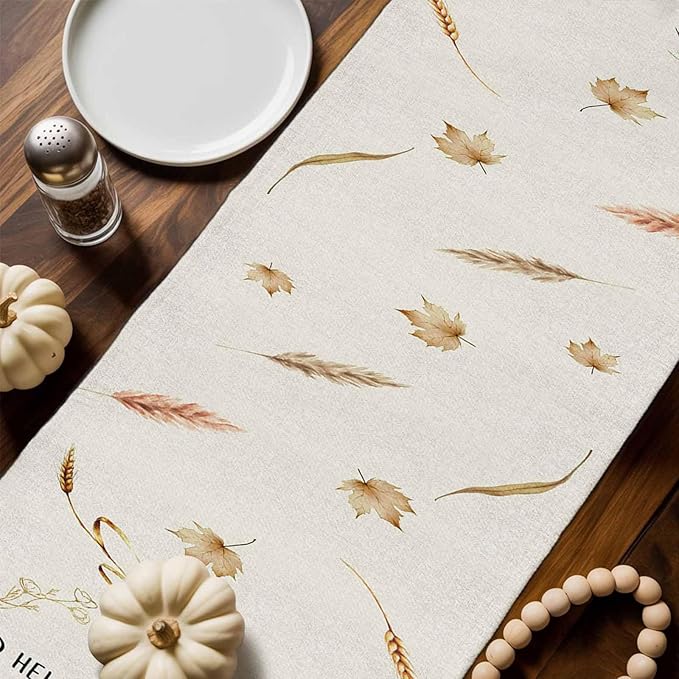 Fall Thanksgiving Cotton Linen Table Runner - Image 2