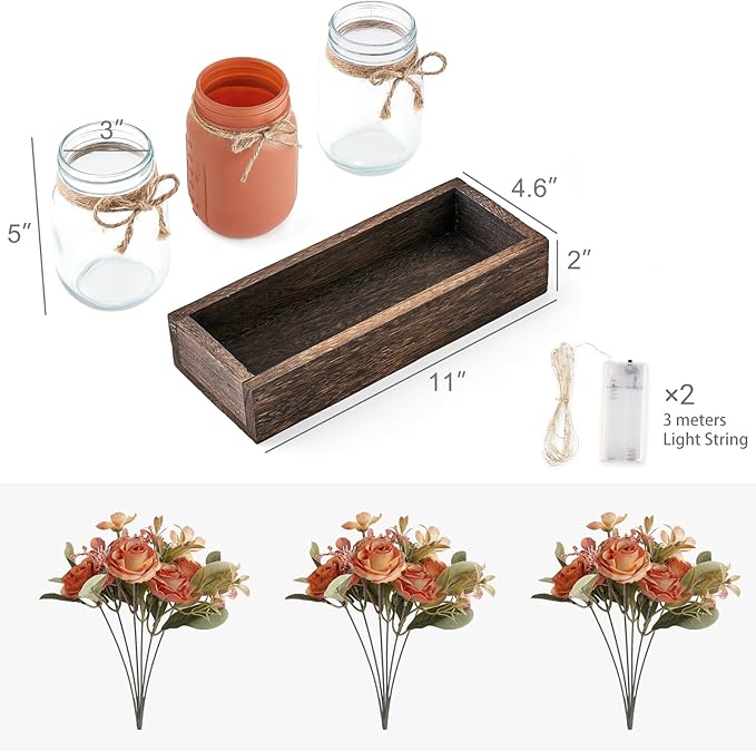 Mkono Mason Jar Lights Centerpiece Table Decorations - Image 4