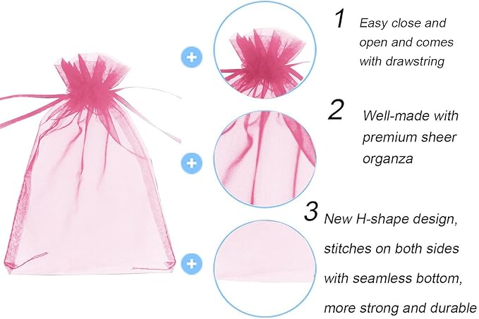 Wudygirl 100pcs Sheer Pink 5''X7 Organza Bags - Image 2