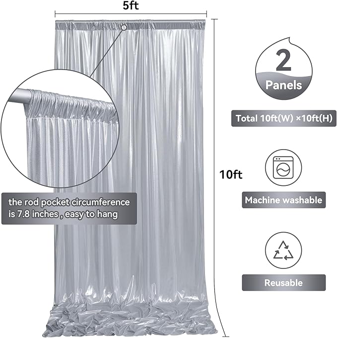 10ftx10ft Sequin Silver Backdrop Curtain - Image 6