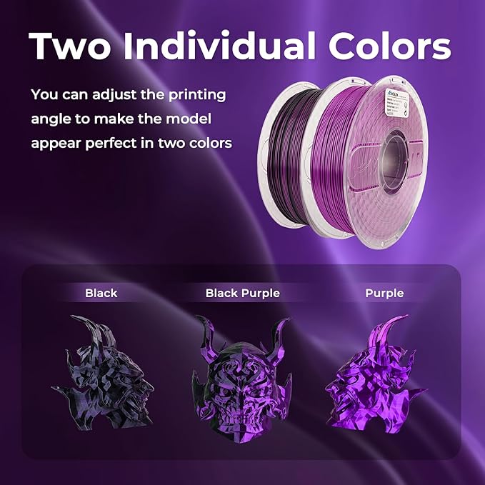 AMOLEN Silk PLA 3D Printer Filament, Dual Color PLA 1.75mm Shiny Color Change - Image 2