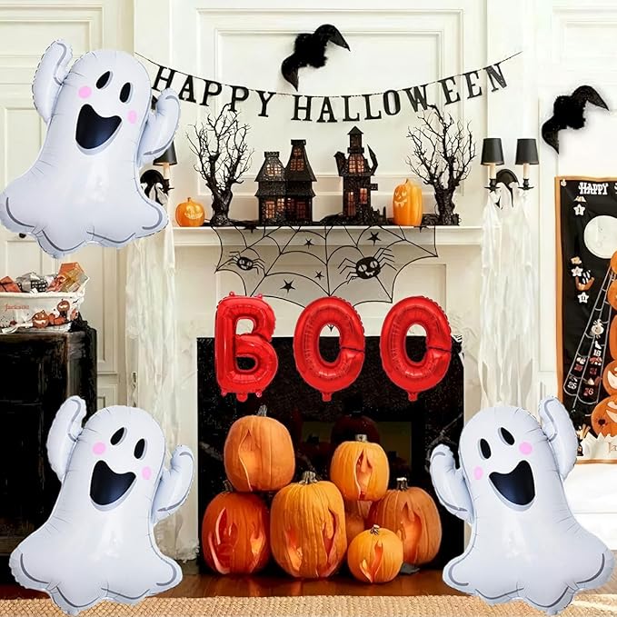 9 Pcs Halloween Balloons White Ghosts Balloons Halloween Foil Balloon - Image 5