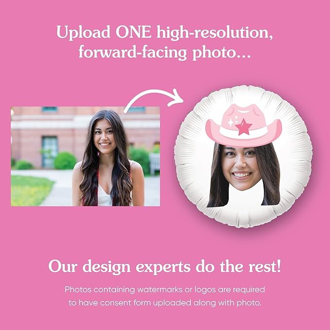 Big Dot of Happiness Personalized Pink Rodeo Cowgirl Fun Face Photo Balloon - Image 4