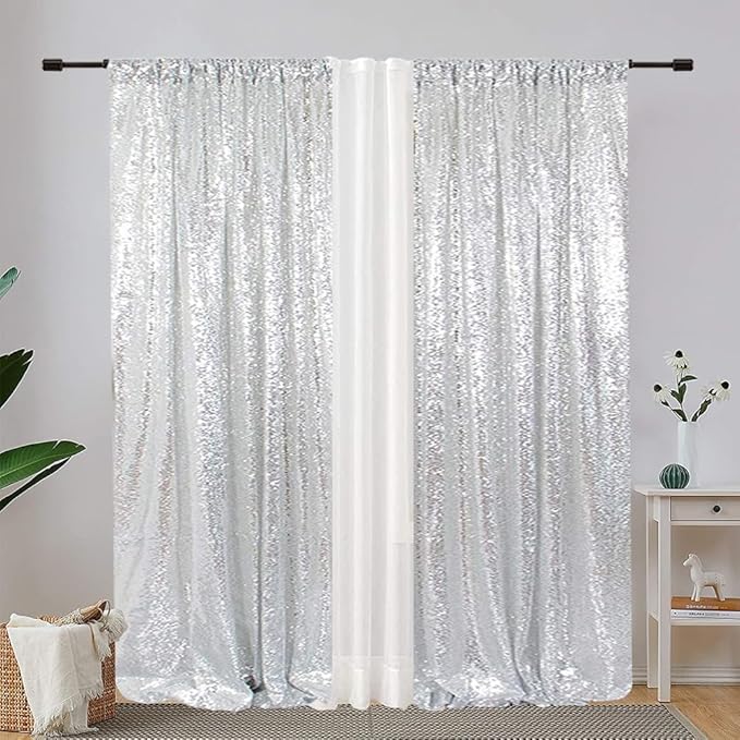 Eternal Beauty Silver Sequin Backdrop Curtains, Shimmer Back Drop - Image 3