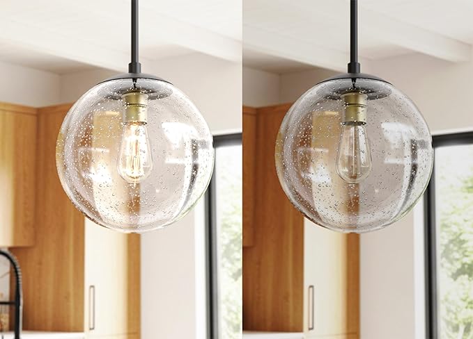 Globe Pendant Lighting, 9.5 inch Seeded Globe Glass Shade - Image 7