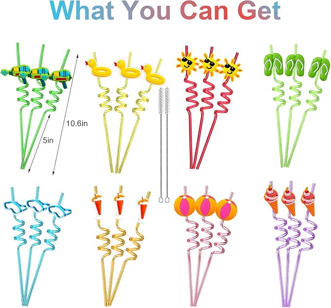 24Pcs Beach Drinking Straws Beach Ball Pool Summer Birthday Party Supplies - Image 4