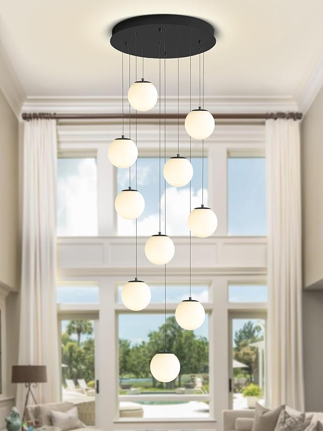 H118 Large Chandeliers for High Ceilings, 12-Lights Mid Century Globe - Image 6