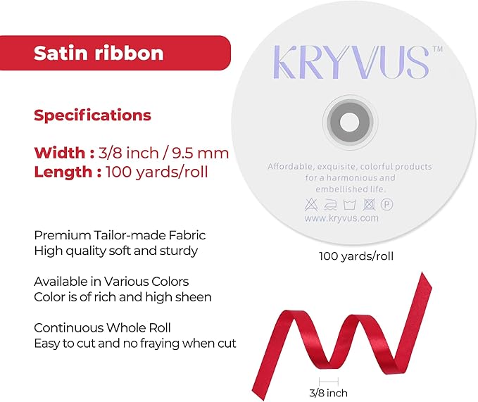Red Satin Ribbon 3/8 inch X Continuous 100 Yards, Single Face Polyester Ribbon - Image 3