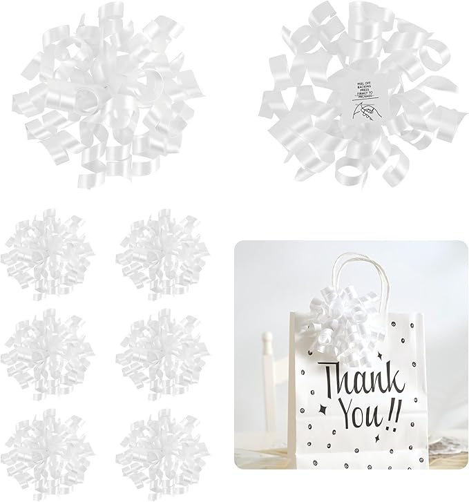 5 Inch White Gift Bow Curly Ribbon Bows Set of 8, Double Faced Satin Ribbon Bow by LiBongTa