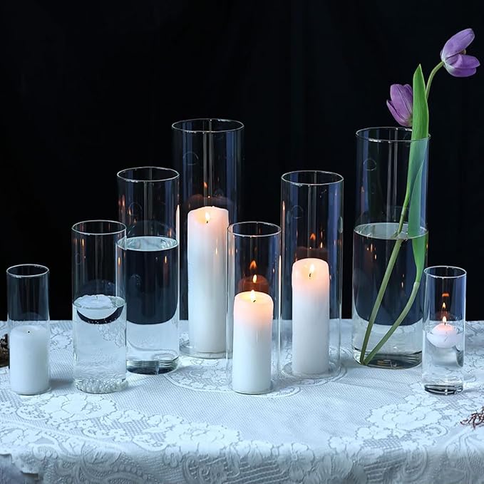 PHOSPHOR 8 PCS Glass Candle Holder, Hurricane Candle Hoder, Glass Pillar Candle - Image 6