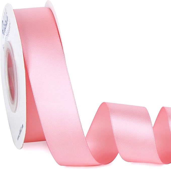 Ribbli Double Faced Pink Satin Ribbon, 1” x Continuous 25 Yards, Use by Ribbli