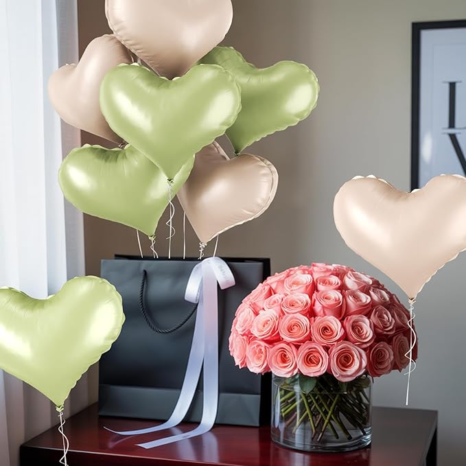 24 Inch Green and White Heart Balloons, Light Green Heart Shaped Foil Balloons - Image 7