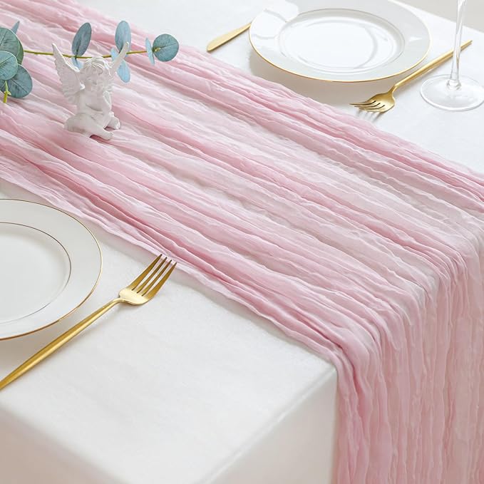 Sioloc 1 Pack Light Pink Cheesecloth Table Runner Fall Autumn Decor - Image 5