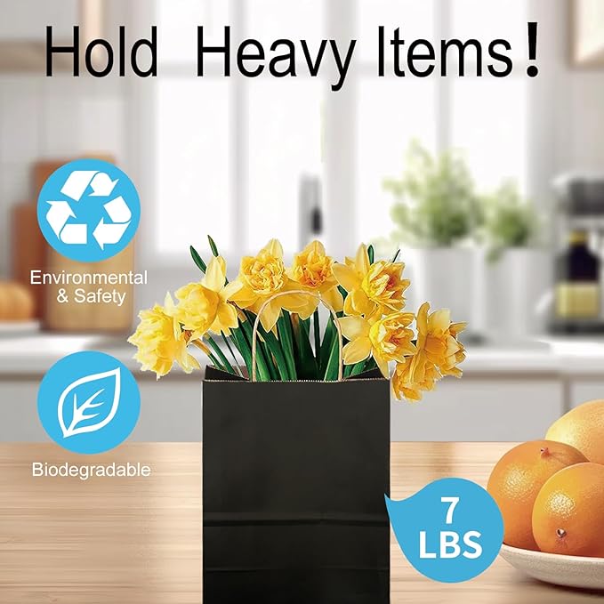 100 Pack Medium 5.9x3.1x8.25Inch Black Kraft Paper Gift Bags - Image 6