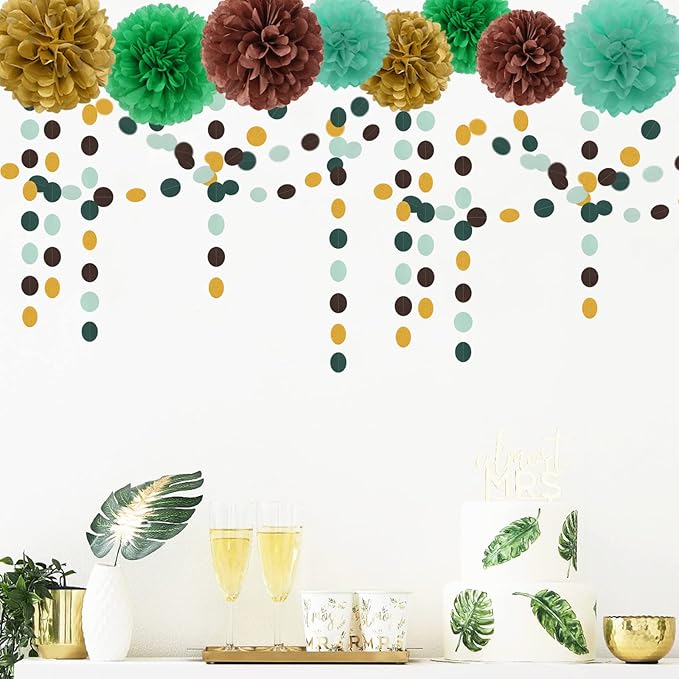 Sage-Green Gold Brown Party Decorations - 52FT Paper Streamers Gender Neutral - Image 4