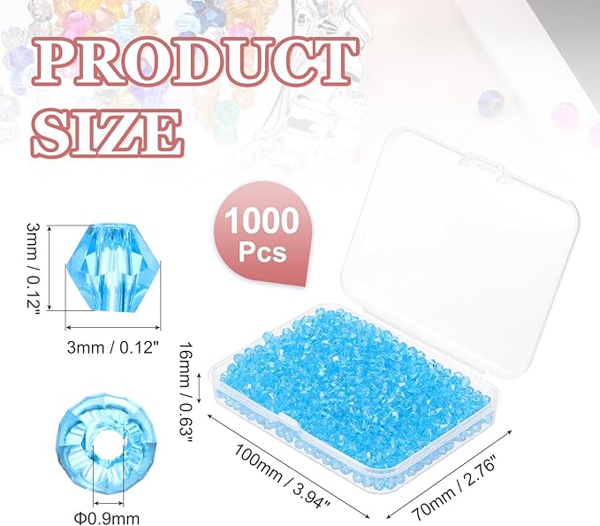 PATIKIL 1000pcs 3mm Bicone Glass Crystal Beads, Faceted Glass Spacer Beads - Image 2