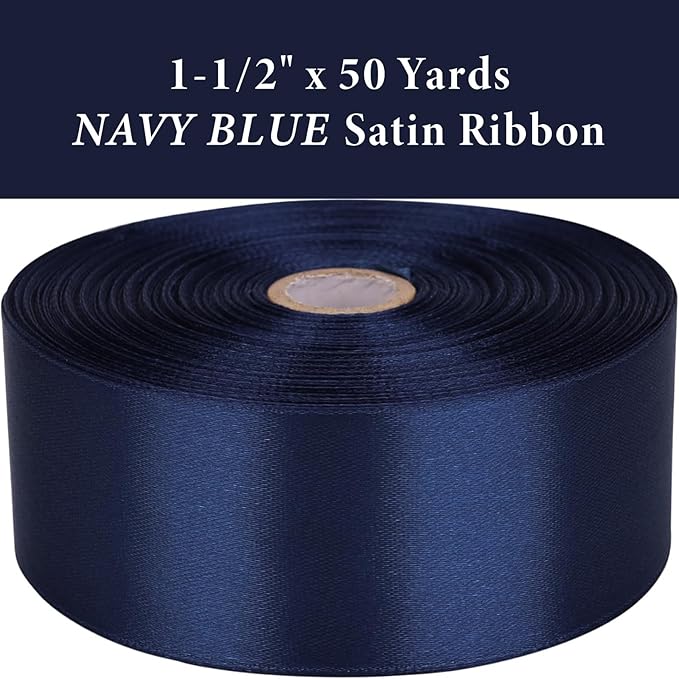 1-1/2" x 50 Yards Navy Blue Satin Ribbon Single Faced Fabric Ribbons - Image 3