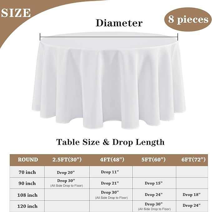 Fitable 8 Pack White Table Cloths 120 Inch Round - Image 5