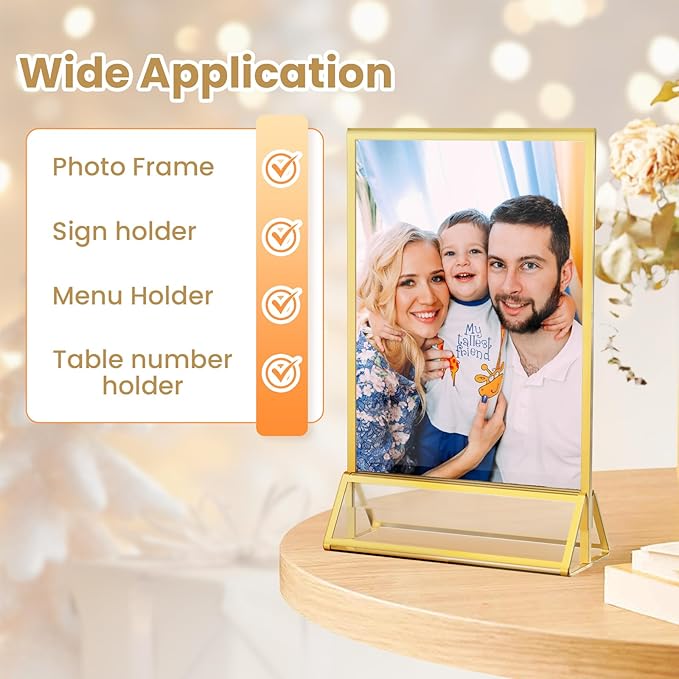 Acrylic Sign Holder 4X6 Gold Picture Frame Double-Sided Acrylic Frames - Image 5