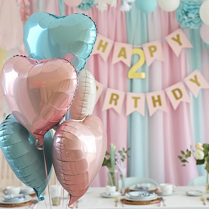 Pink Blue Heart Balloons, 18 Inch Nude White Blue Heart Shape Balloon - Image 4