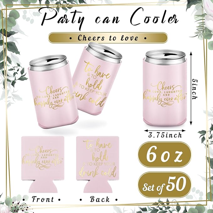 50 Pieces Pink Rose Wedding Can Cooler Bulk Engagement Party Favors - Image 6