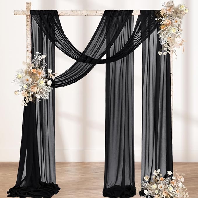 MLMW Wedding Arch Draping Fabric 2 Panels 29" x 20Ft Black Sheer Wedding Arch - Image 5