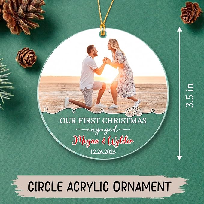 Our First Christmas Engaged Ornament, Customized Name Date & Photo Couple Just - Image 5