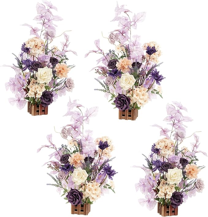 Ling's Moment 17.5" Tall Standing Artificial Flowers Arrangements 4 pcs Wedding by LingsMoment