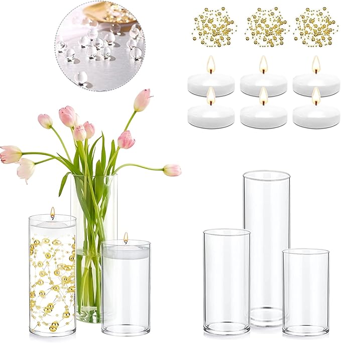 Set of 3 Glass Cylinder Vases for Centerpieces by PNJHDZ