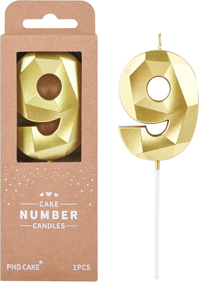PHD CAKE 2.76 Inch Crystal Gold 9 Number Birthday Candles by PHDCAKE