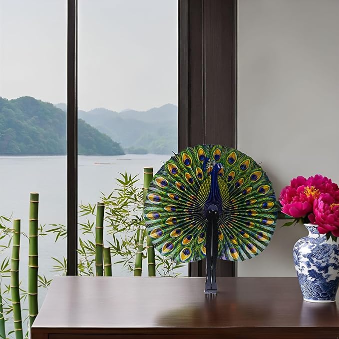 10 Pcs 10" Safari Print Peacock Fans Decorations Animal Folding Paper Hand Fans - Image 6