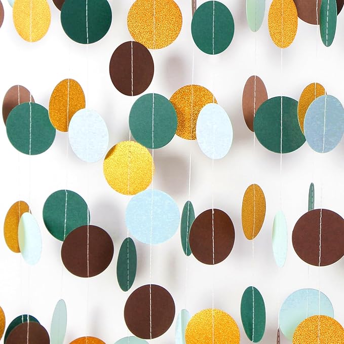 Sage-Green Gold Brown Party Decorations - 52FT Paper Streamers Gender Neutral by HongTongTong