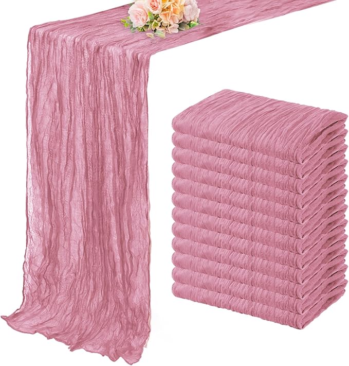 12 Pack Dusty Rose 10FT Cheesecloth Table Runner 20 x 120 Inch Long Rustic by FoliafeelHome