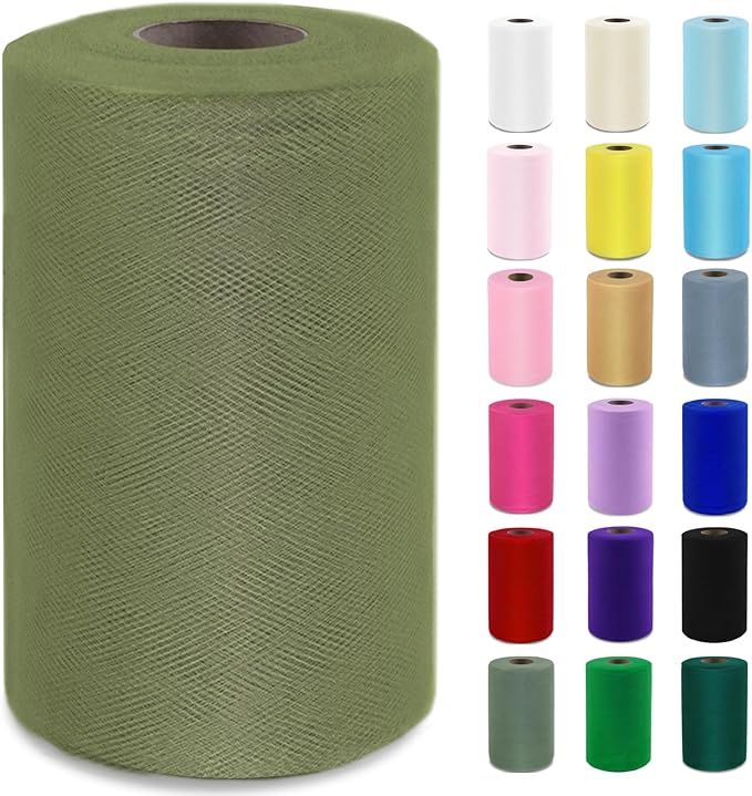 Olive Green Tulle Fabric Roll 6”by 100 Yards Soft Tulle Spool by Grainear