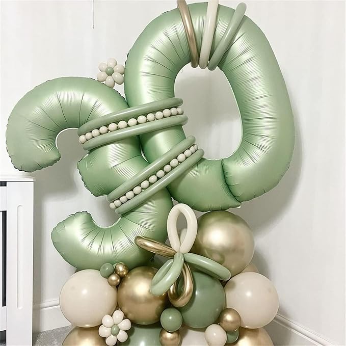 Sage Green 5 Balloons, Self Inflating Digit 5 Balloons - Image 5
