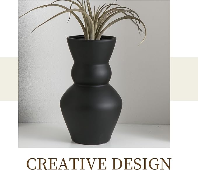 Black Ceramic Vase, Modern Matte Pampas Grass Vases, Boho Big Mouth Vase Home - Image 8